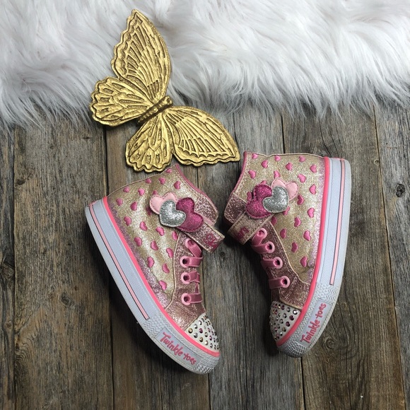 Skechers Other - Sketchers Twinkle Toe Hi Tops Girls 8 Gold Glitter